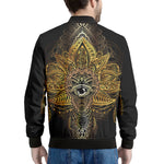 Golden Spiritual Lotus Print Men's Bomber Jacket