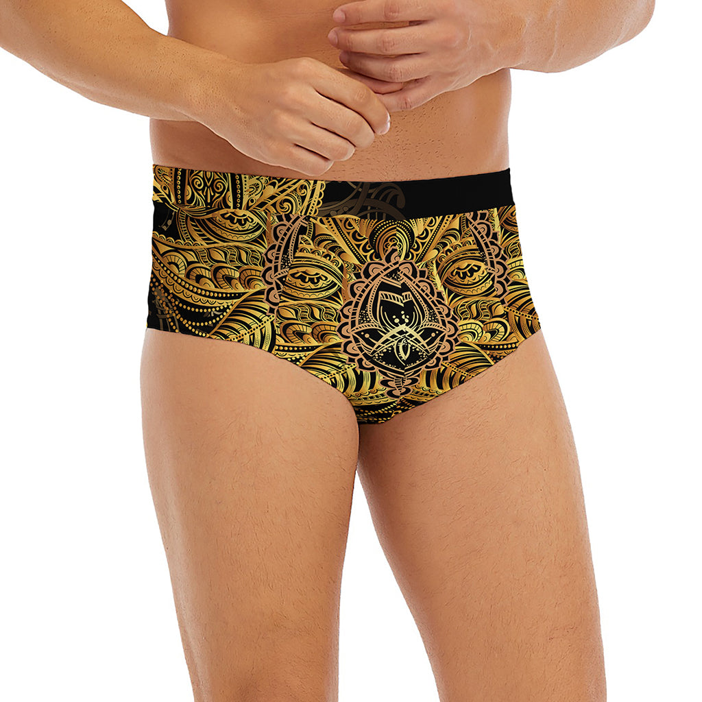 Golden Spiritual Lotus Print Men's Briefs