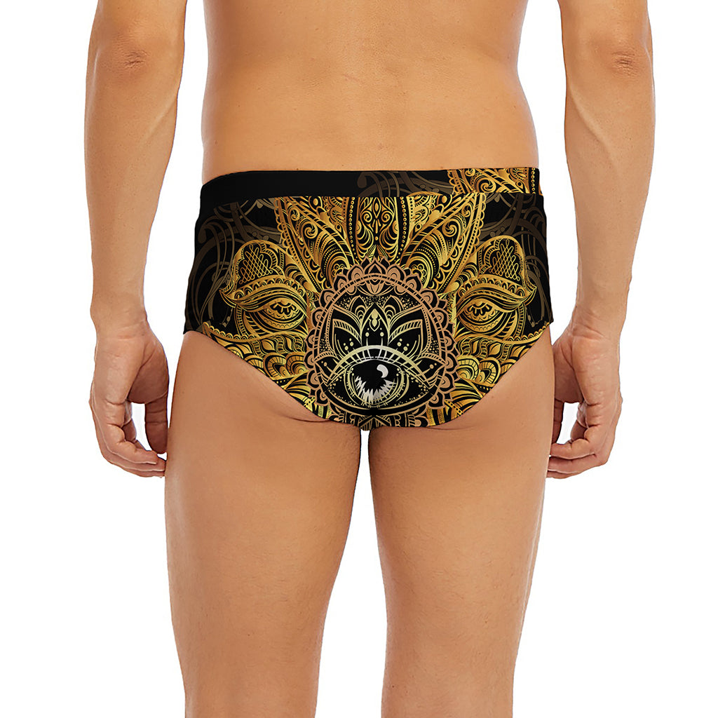 Golden Spiritual Lotus Print Men's Briefs