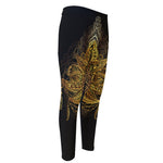 Golden Spiritual Lotus Print Men's Compression Pants
