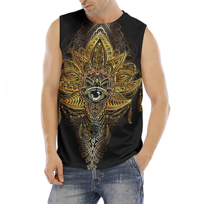 Golden Spiritual Lotus Print Men's Fitness Tank Top