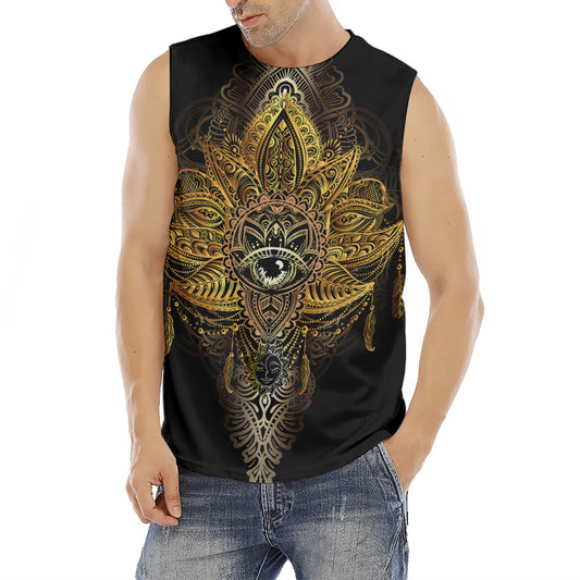 Golden Spiritual Lotus Print Men's Fitness Tank Top