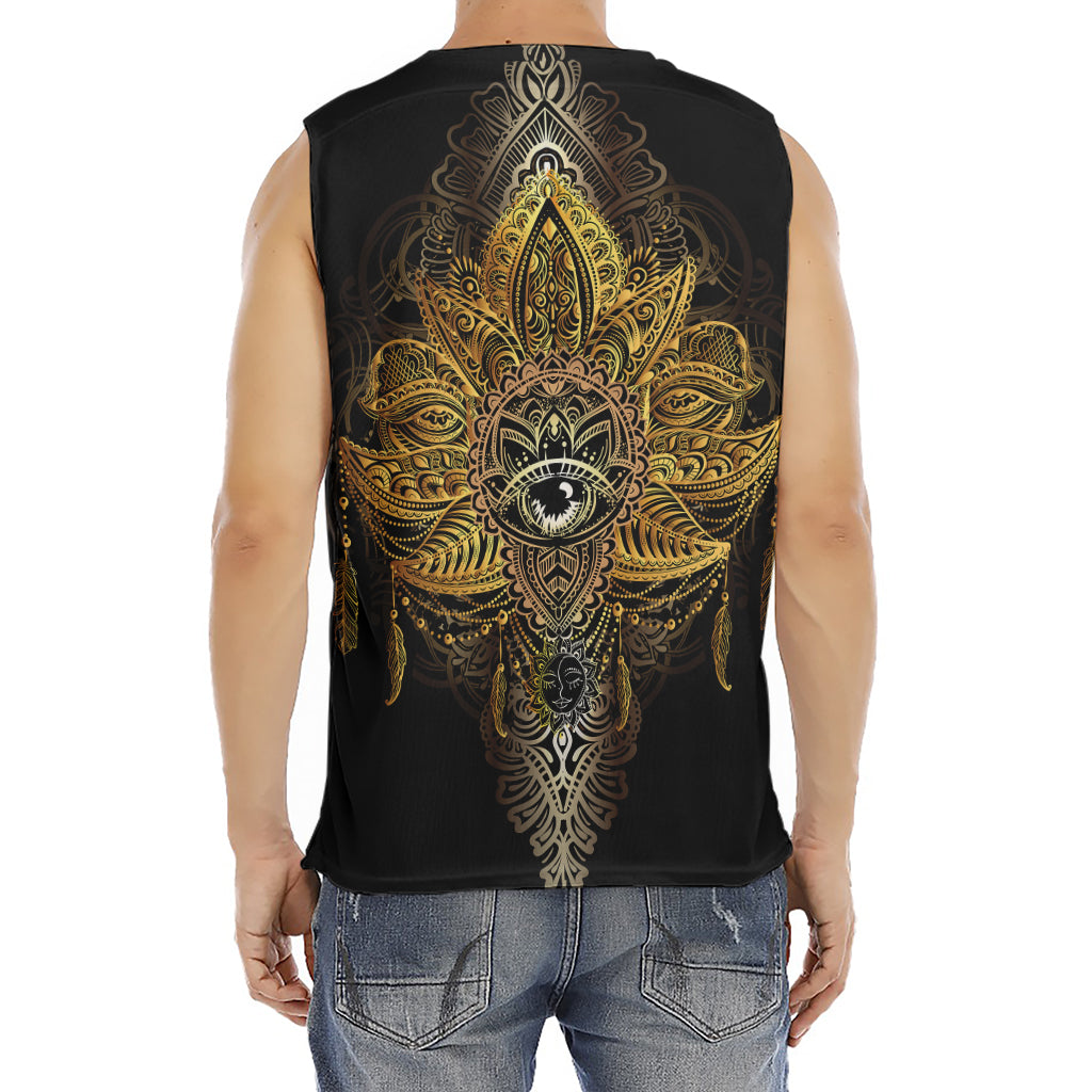 Golden Spiritual Lotus Print Men's Fitness Tank Top