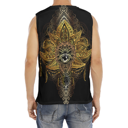 Golden Spiritual Lotus Print Men's Fitness Tank Top