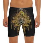 Golden Spiritual Lotus Print Men's Long Boxer Briefs