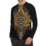 Golden Spiritual Lotus Print Men's Long Sleeve Rash Guard