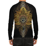 Golden Spiritual Lotus Print Men's Long Sleeve Rash Guard