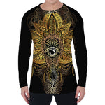 Golden Spiritual Lotus Print Men's Long Sleeve T-Shirt