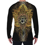 Golden Spiritual Lotus Print Men's Long Sleeve T-Shirt