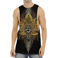 Golden Spiritual Lotus Print Men's Muscle Tank Top