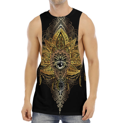 Golden Spiritual Lotus Print Men's Muscle Tank Top