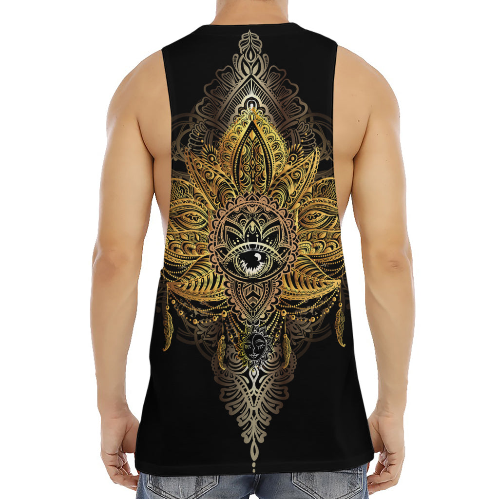 Golden Spiritual Lotus Print Men's Muscle Tank Top