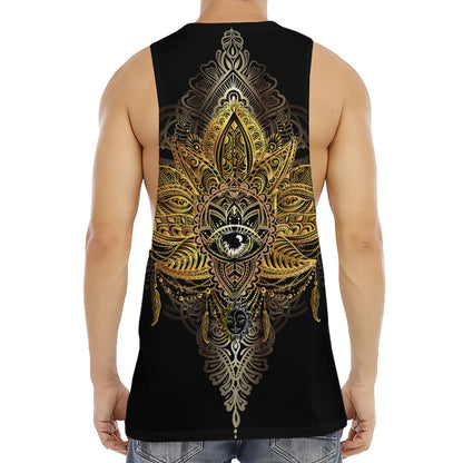 Golden Spiritual Lotus Print Men's Muscle Tank Top