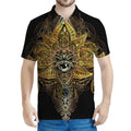 Golden Spiritual Lotus Print Men's Polo Shirt