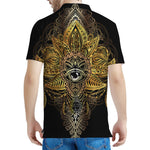 Golden Spiritual Lotus Print Men's Polo Shirt