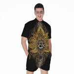Golden Spiritual Lotus Print Men's Rompers