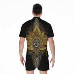 Golden Spiritual Lotus Print Men's Rompers