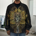 Golden Spiritual Lotus Print Men's Shirt Jacket