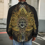 Golden Spiritual Lotus Print Men's Shirt Jacket