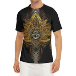 Golden Spiritual Lotus Print Men's Short Sleeve Rash Guard