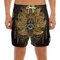 Golden Spiritual Lotus Print Men's Split Running Shorts