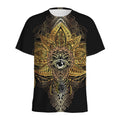 Golden Spiritual Lotus Print Men's Athletic T-Shirt