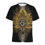 Golden Spiritual Lotus Print Men's Sports T-Shirt