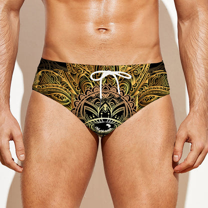 Golden Spiritual Lotus Print Men's Swim Briefs