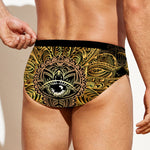 Golden Spiritual Lotus Print Men's Swim Briefs