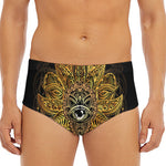 Golden Spiritual Lotus Print Men's Triangle Swim Briefs