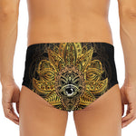 Golden Spiritual Lotus Print Men's Triangle Swim Briefs