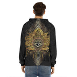 Golden Spiritual Lotus Print Men's Velvet Pullover Hoodie