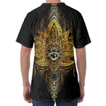 Golden Spiritual Lotus Print Men's Velvet T-Shirt