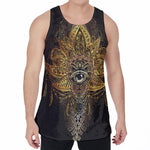 Golden Spiritual Lotus Print Men's Velvet Tank Top