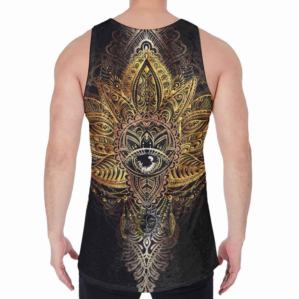 Golden Spiritual Lotus Print Men's Velvet Tank Top