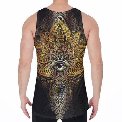 Golden Spiritual Lotus Print Men's Velvet Tank Top