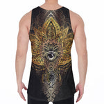 Golden Spiritual Lotus Print Men's Velvet Tank Top