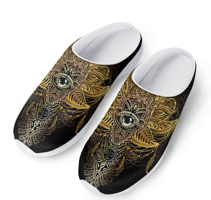 Golden Spiritual Lotus Print Mesh Casual Shoes