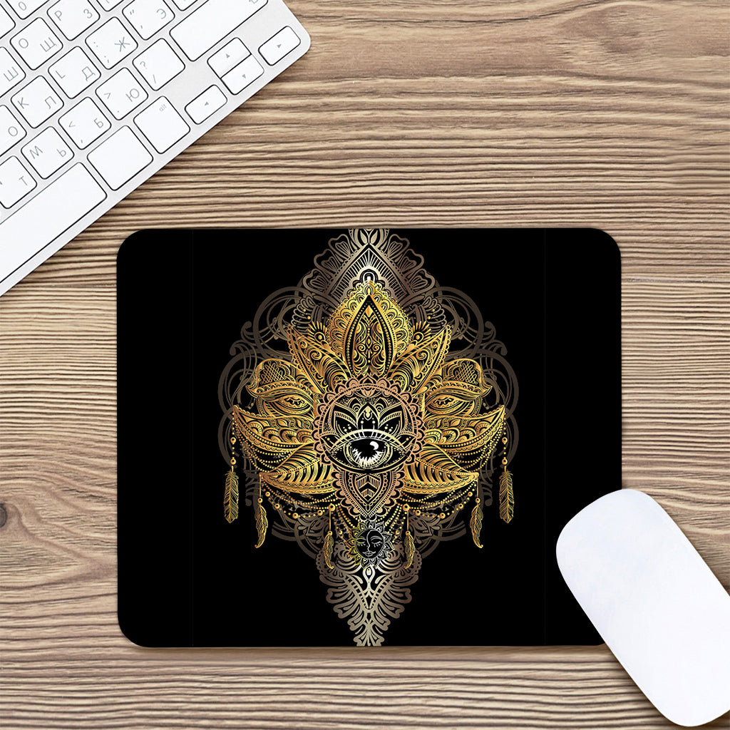 Golden Spiritual Lotus Print Mouse Pad
