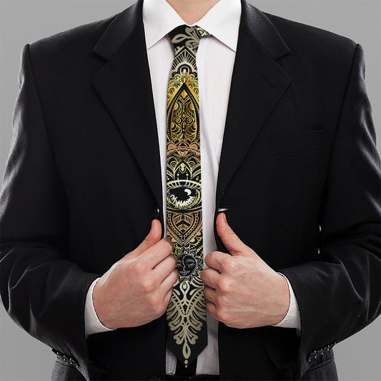Golden Spiritual Lotus Print Necktie