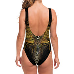 Golden Spiritual Lotus Print One Piece Swimsuit
