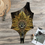 Golden Spiritual Lotus Print One Shoulder Bodysuit