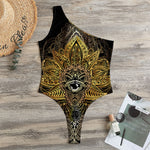Golden Spiritual Lotus Print One Shoulder Bodysuit