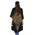 Golden Spiritual Lotus Print Open Front Beach Cover Up