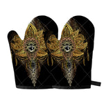 Golden Spiritual Lotus Print Oven Mitts