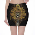 Golden Spiritual Lotus Print Pencil Mini Skirt