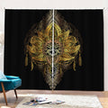 Golden Spiritual Lotus Print Pencil Pleat Curtains