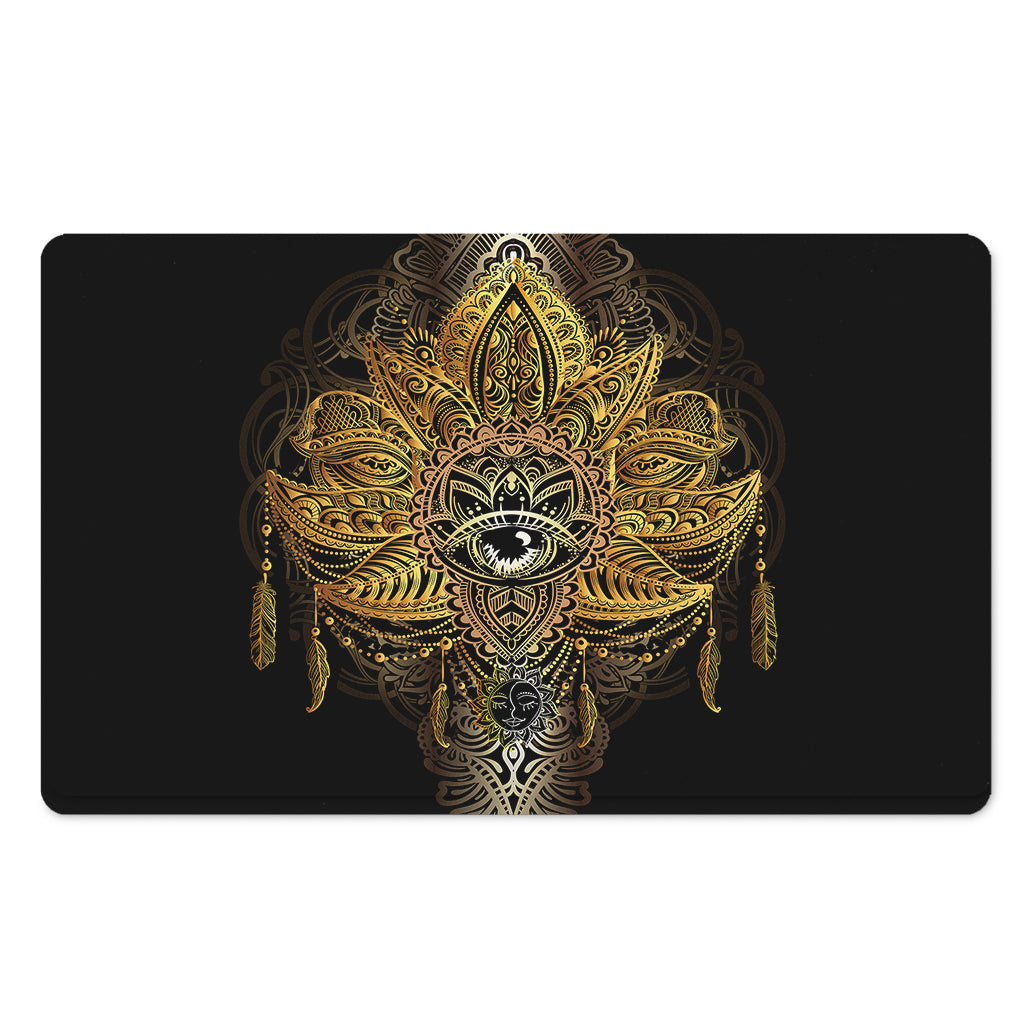 Golden Spiritual Lotus Print Polyester Doormat