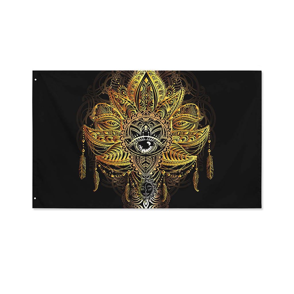 Golden Spiritual Lotus Print Polyester Flag