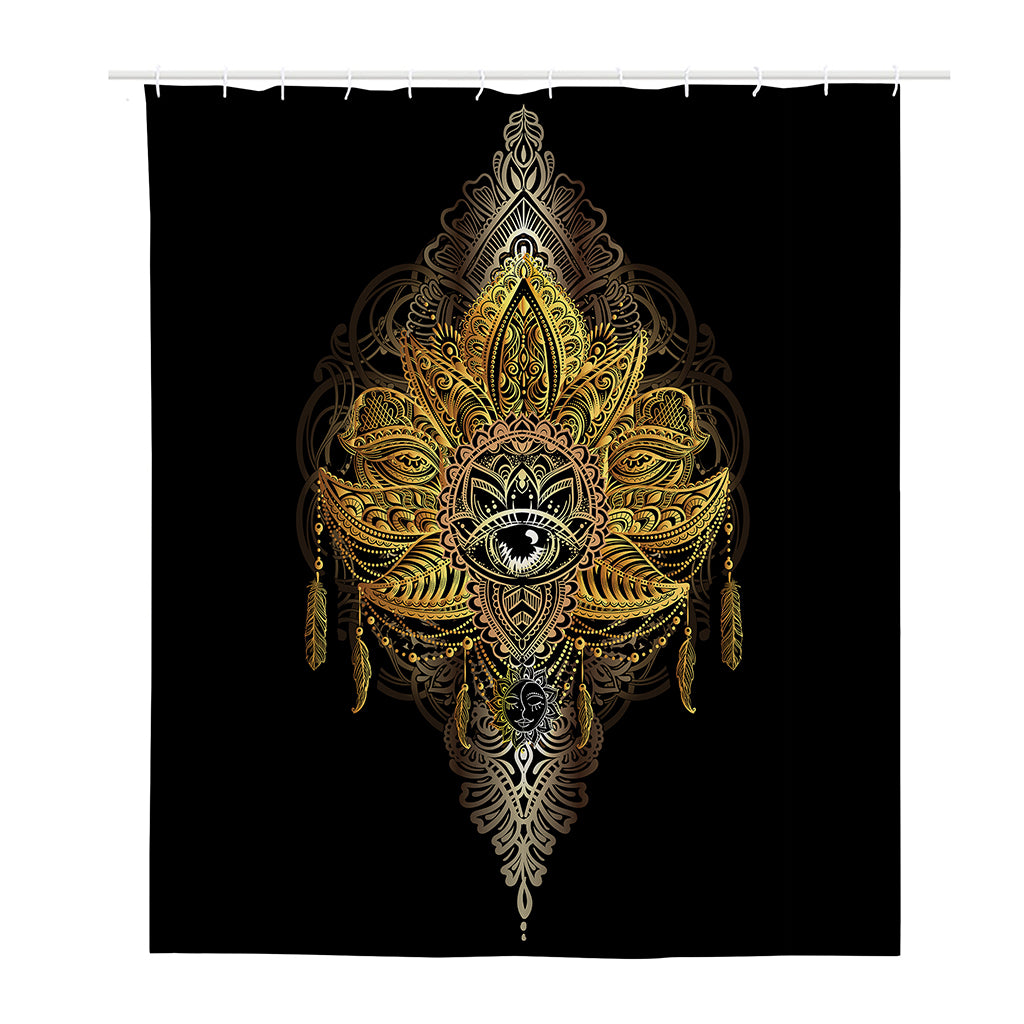 Golden Spiritual Lotus Print Polyester Shower Curtain